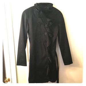Tahari Sateen Ruffled Trench Coat